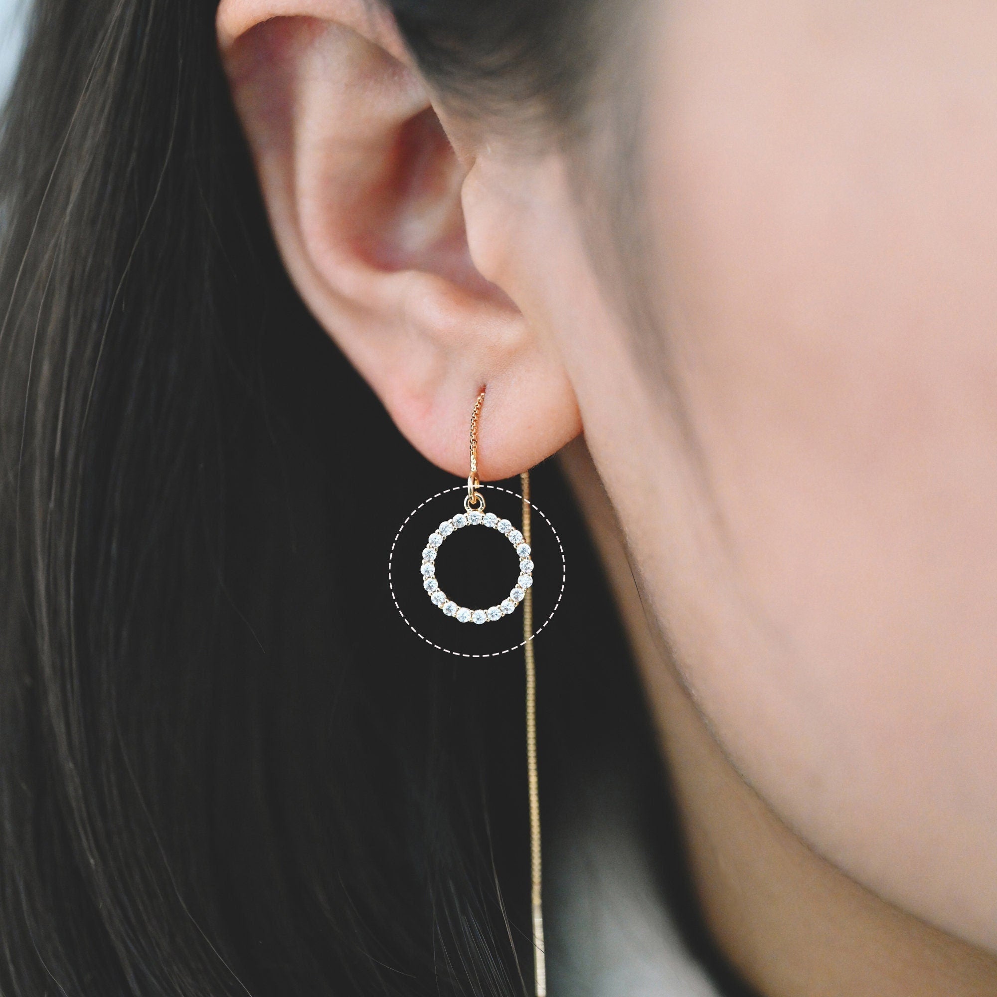 4pcs CZ Pave Gold Circle Charms 13x11mm, Real Gold plated Brass, Round Ring Pendants (GB-376-E)